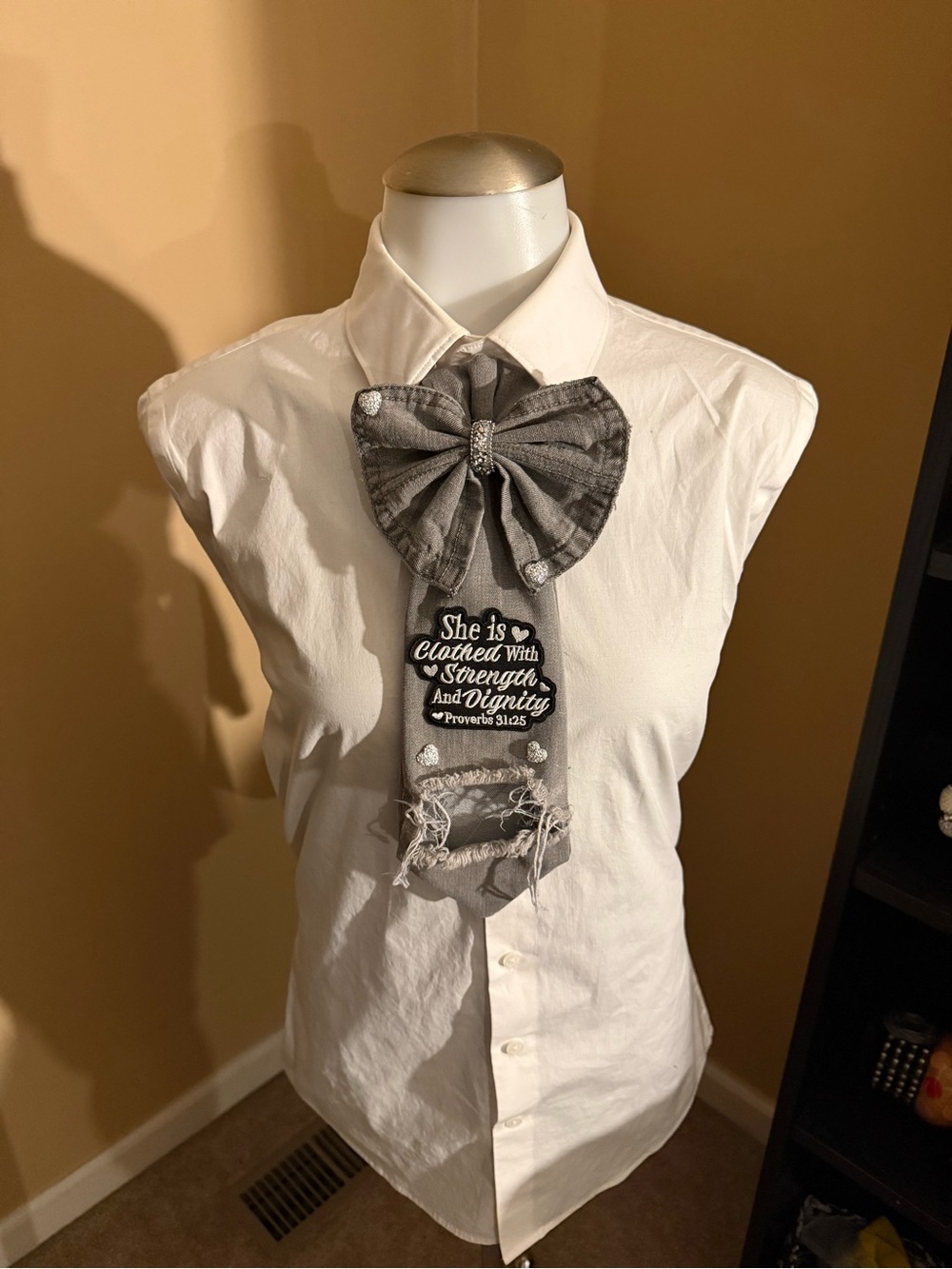 Gray Statement Bow Tie Necklace with Inspirational Patch - Unbranded